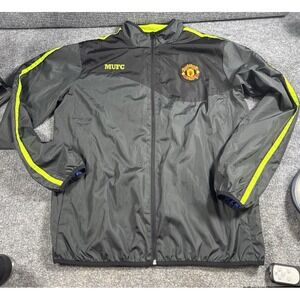 Manchester United Jacket Mens Large Black Soccer Football Zip Wind Track Warmup
